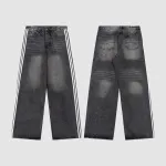 Balenciaga X Adidas Wide-Leg Jeans With Three Stripes On The Side Webbing Black