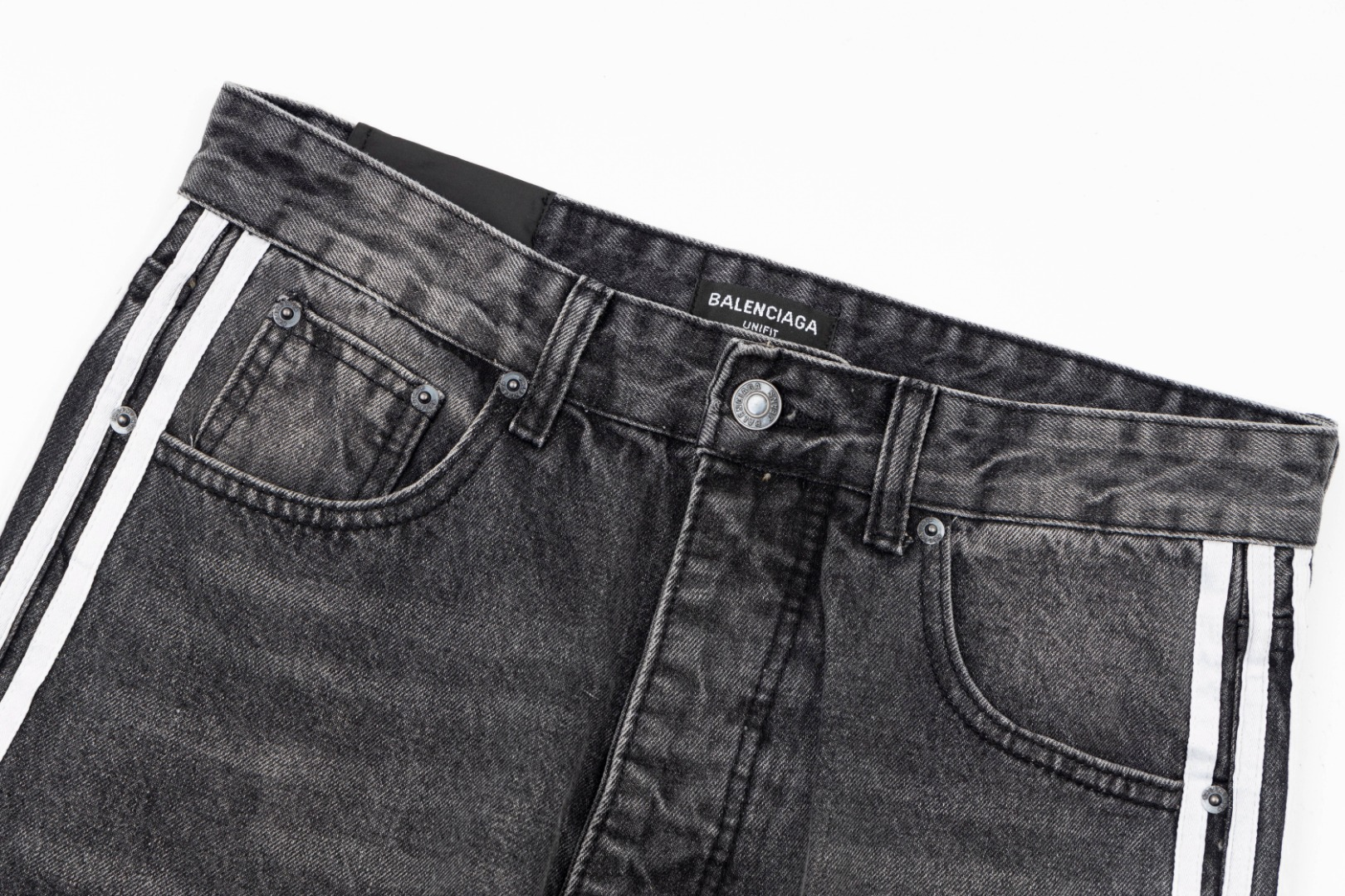 Balenciaga X Adidas Wide-Leg Jeans With Three Stripes On The Side Webbing Black