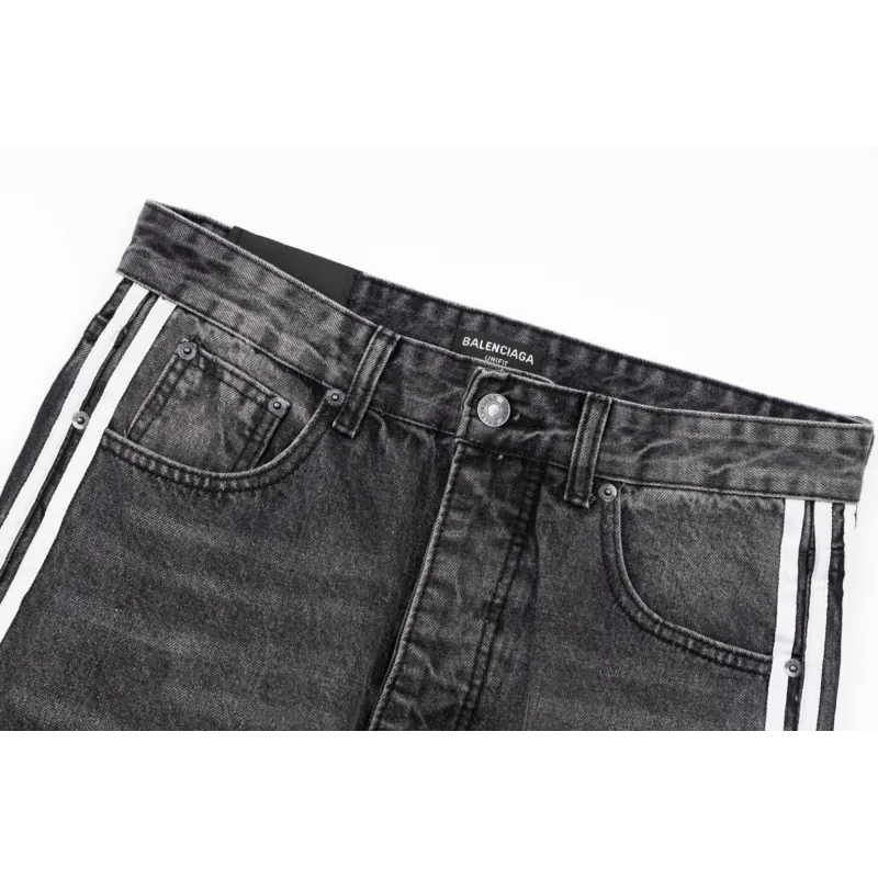 Balenciaga X Adidas Wide-Leg Jeans With Three Stripes On The Side Webbing Black