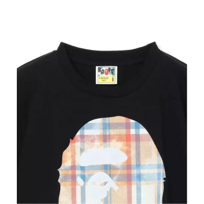 BAPE A Bathing Ape Check by Bathing Tee Black/Beige 02