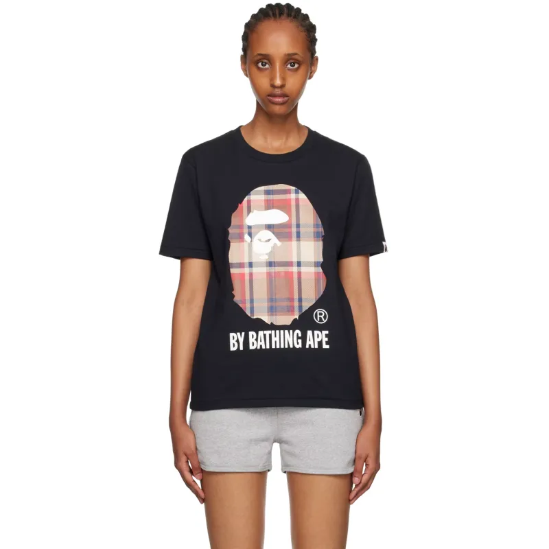 bape a bathing ape check by bathing tee black/beige