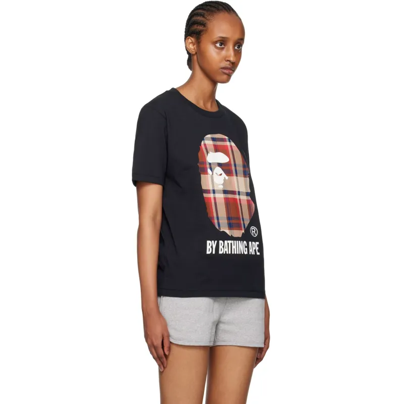 bape a bathing ape check by bathing tee black/beige