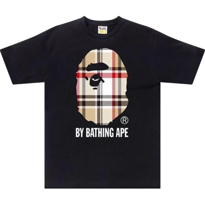 BAPE A Bathing Ape Check by Bathing Tee Black/Beige 01