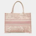 Medium Dior Book Tote Ecru and Pink Toile de Jouy Embroidery