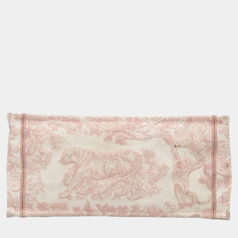 Medium Dior Book Tote Ecru and Pink Toile de Jouy Embroidery