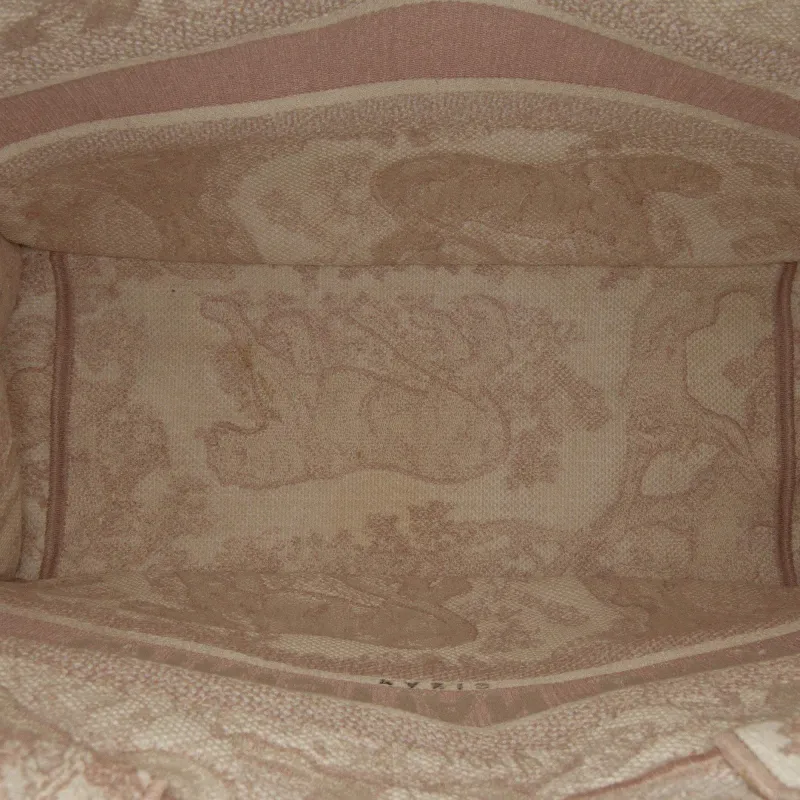 Medium Dior Book Tote Ecru and Pink Toile de Jouy Embroidery