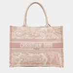 Medium Dior Book Tote Ecru and Pink Toile de Jouy Embroidery