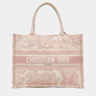 Medium Dior Book Tote Ecru and Pink Toile de Jouy Embroidery 02