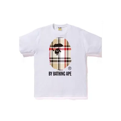BAPE A Bathing Ape Check by Bathing Tee White/Beige 01
