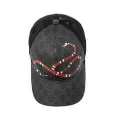 Gucci Black Kingsnake Print GG Supreme Leather Baseball Cap