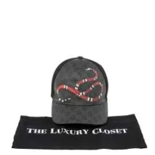 Gucci Black Kingsnake Print GG Supreme Leather Baseball Cap