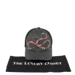 Gucci Black Kingsnake Print GG Supreme Leather Baseball Cap