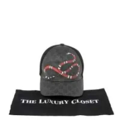 Gucci Black Kingsnake Print GG Supreme Leather Baseball Cap 02