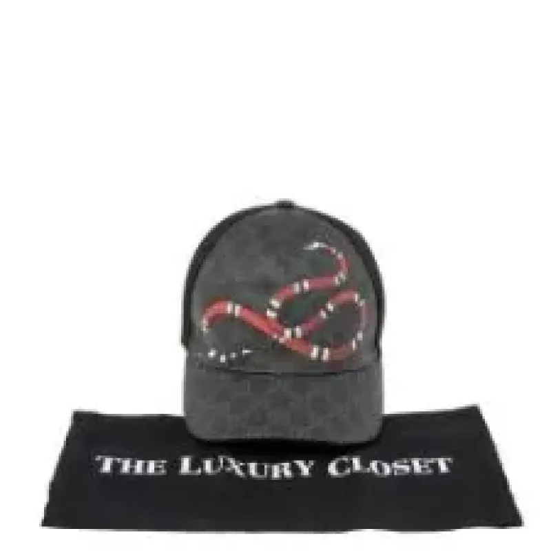 Gucci Black Kingsnake Print GG Supreme Leather Baseball Cap