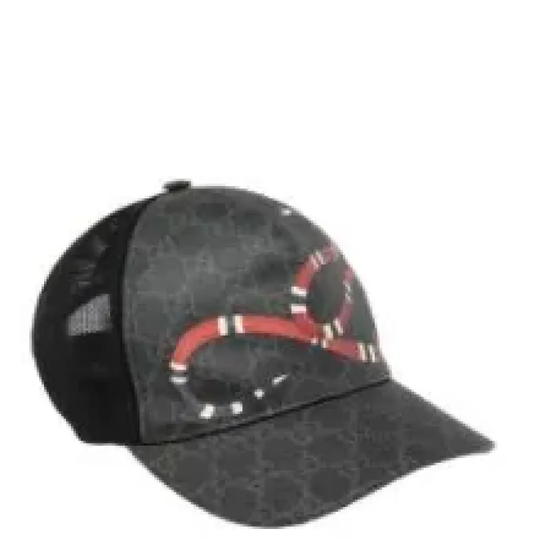 Gucci Black Kingsnake Print GG Supreme Leather Baseball Cap