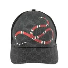 Gucci Black Kingsnake Print GG Supreme Leather Baseball Cap
