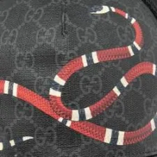 Gucci Black Kingsnake Print GG Supreme Leather Baseball Cap