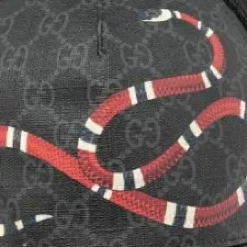 Gucci Black Kingsnake Print GG Supreme Leather Baseball Cap