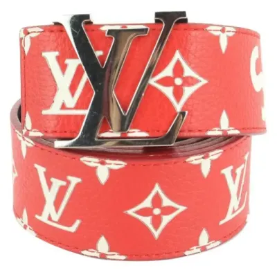 LOUIS VUITTON X Supreme Ultra Rare Red 100/40 Monogram Initiales Belt 118lv27 01