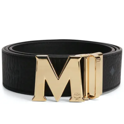 MCM Claus M Reversible Belt Visetos Monogram  Black Gold 01