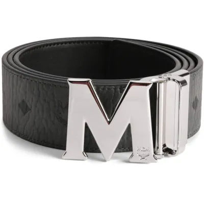 MCM Claus M Reversible Belt Visetos Monogram Black Silver 01