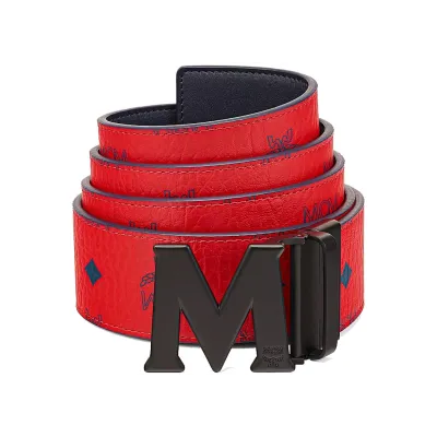 MCM Claus M Reversible Belt Visetos Monogram Red 01