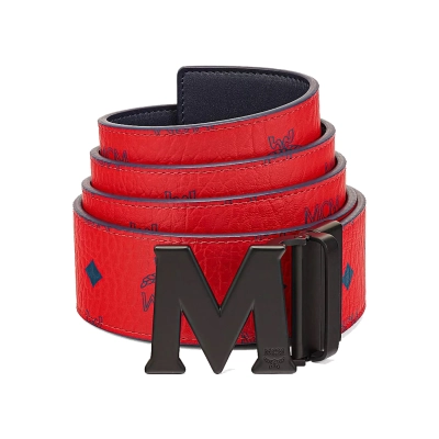 MCM Claus M Reversible Belt Visetos Monogram Red 01