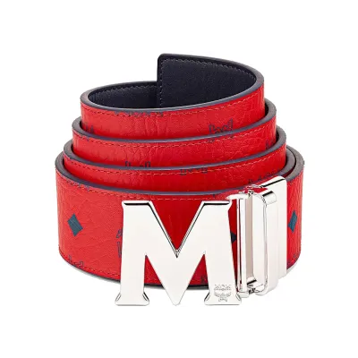 MCM Claus M Reversible Belt Visetos Monogram Red/Silver 01