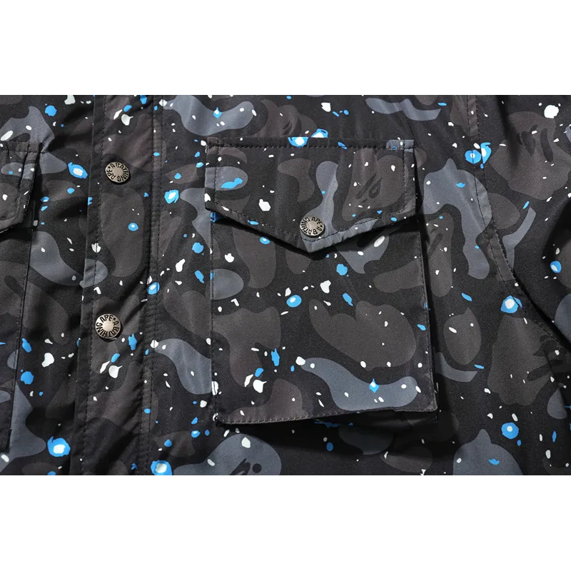 bape shark starry sky cotton coat black