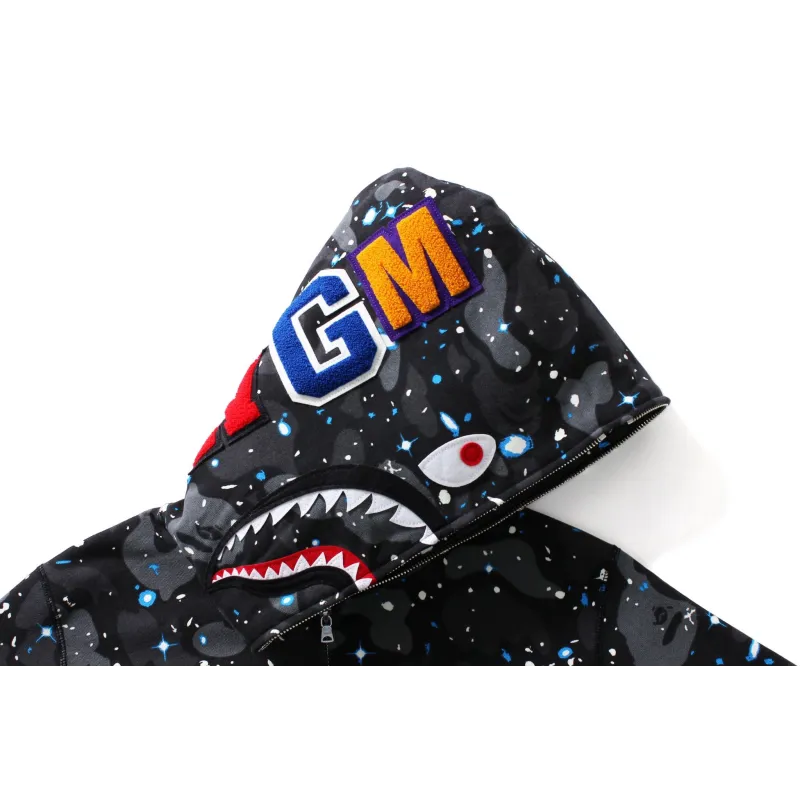 bape space camo shark wgm full-zip hoodie black