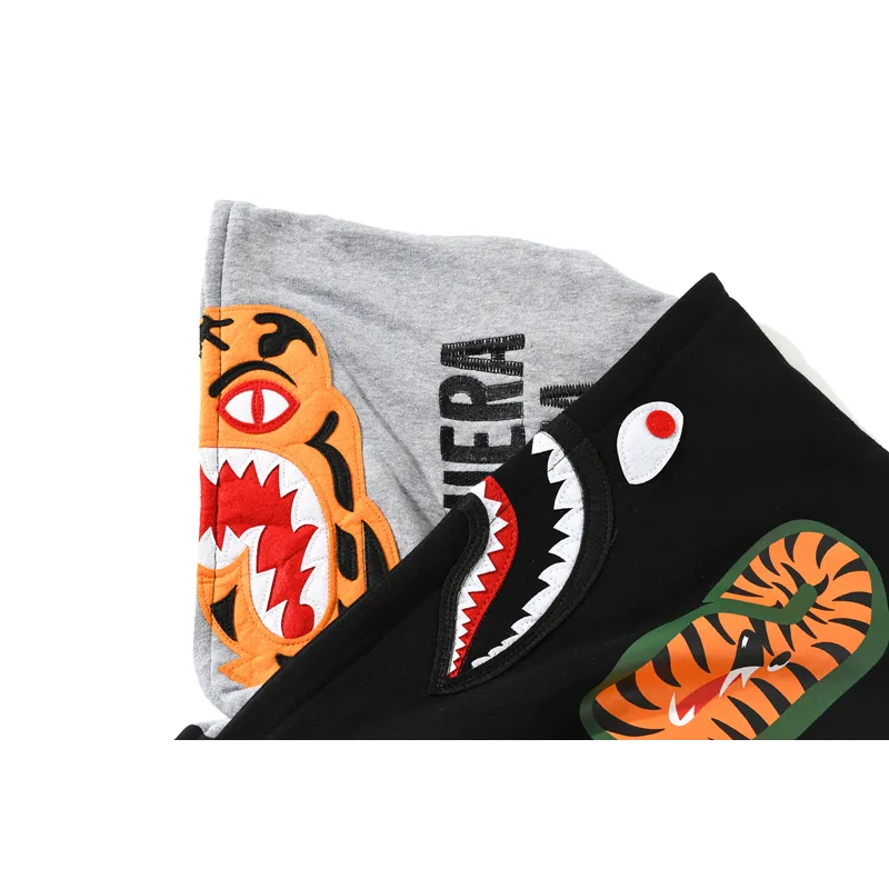 bape tiger head double hood camouflage patchwork hoodie