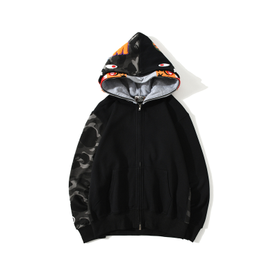BAPE tiger head double hood camouflage patchwork hoodie 01