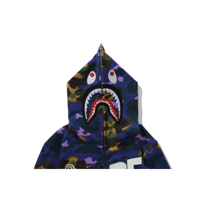 BAPE x Heron Preston Mix 1st Camo Shark Relaxed Fit Full Zip Hoodie Purple 02