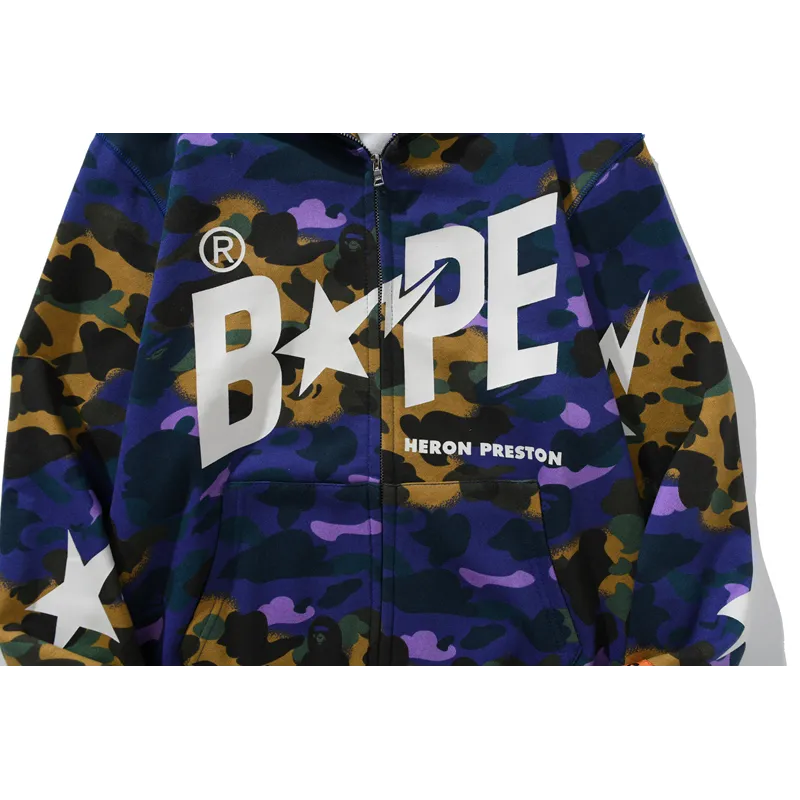 bape x heron preston mix 1st camo shark relaxed fit full zip hoodie purple