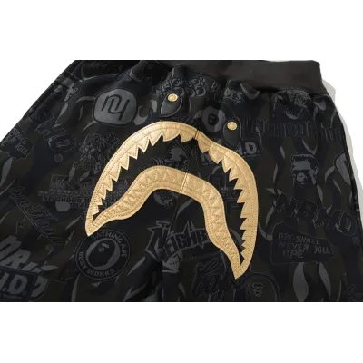 BAPE x NBHD joint style shark head black and gold trousers 02