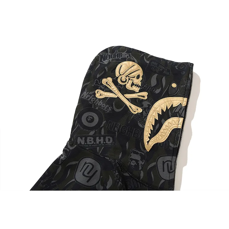 bape x nbhd skull black and gold hoodie