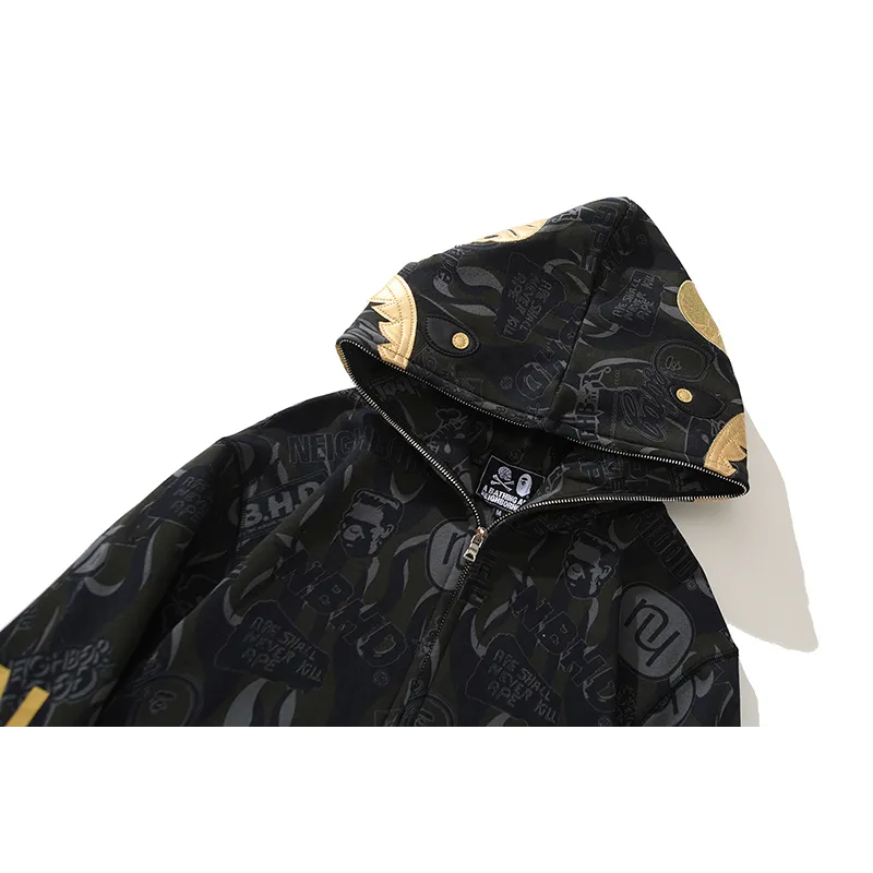 bape x nbhd skull black and gold hoodie
