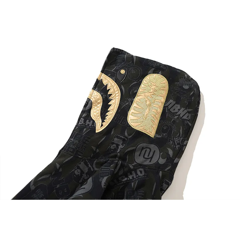bape x nbhd skull black and gold hoodie