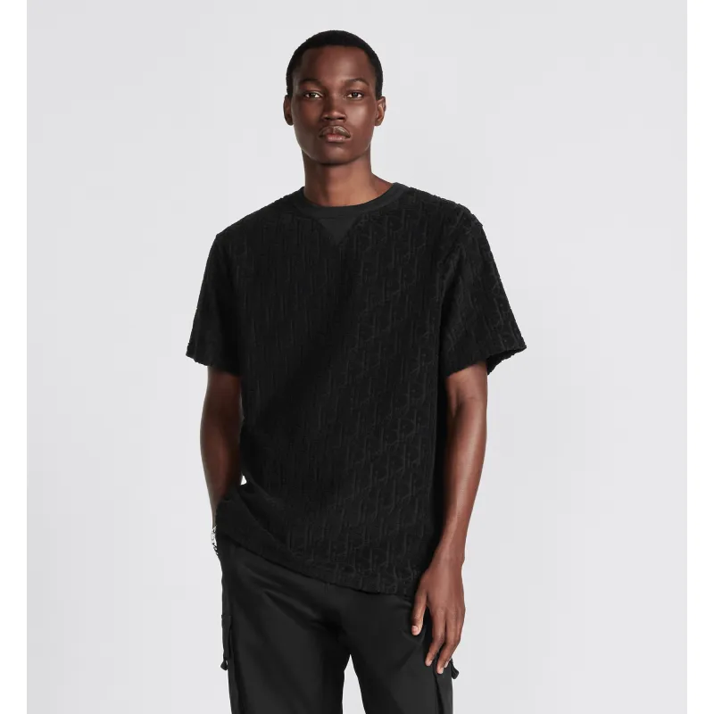 Dior Oblique Relaxed-Fit T-Shirt Black Terry Cotton Jacquard