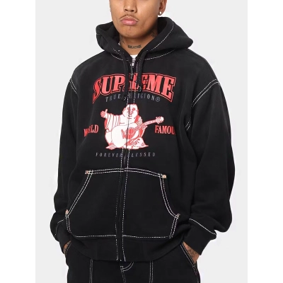 Supreme True Religion Zip Up Hooded Sweatshirt Black 02
