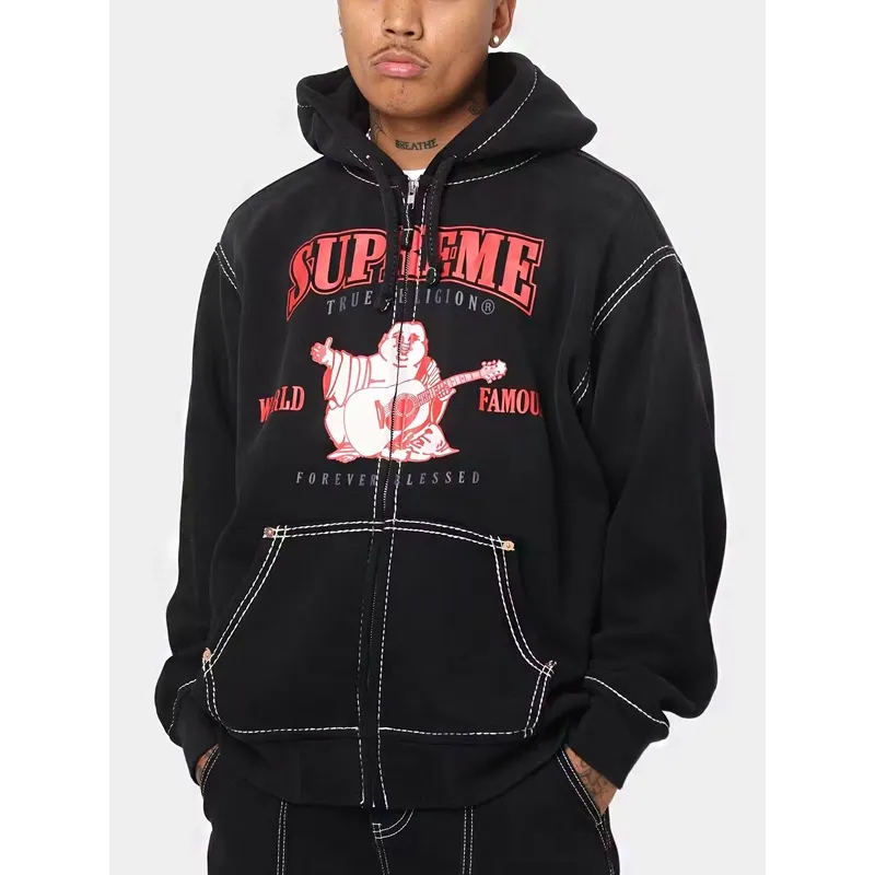 S*p*e true religion zip up hooded sweatshirt black