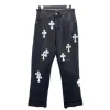 Chrome Heart Cross Stitched Lather Jeans