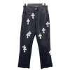 Chrome Heart Cross Stitched Lather Jeans