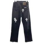 Chrome Heart Cross Stitched Lather Jeans
