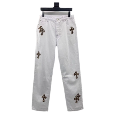 Chrome Heart White Leopard Cross Jeans 01