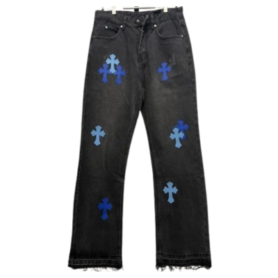 Chrome Hearts Black and Blue Cross Jeans 01