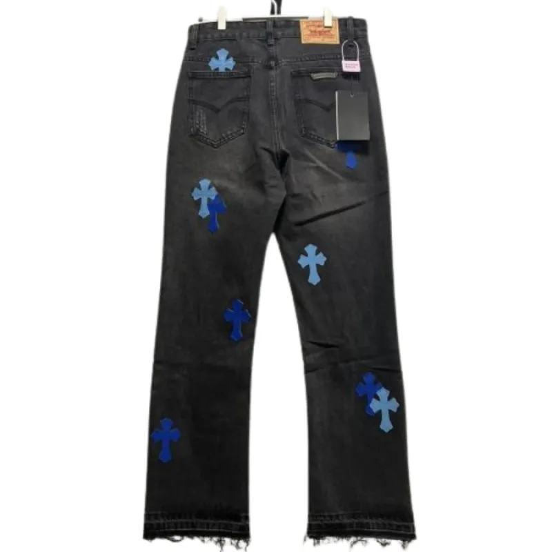 chrome hearts black and blue cross jeans