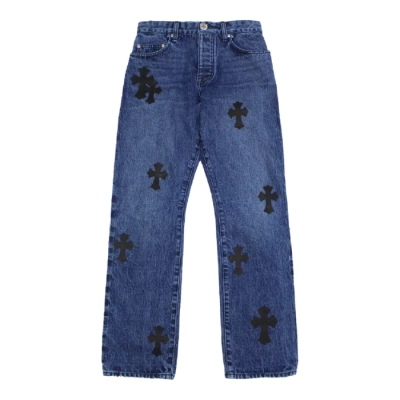 Chrome Hearts Cross Leather Patches Jeans 01