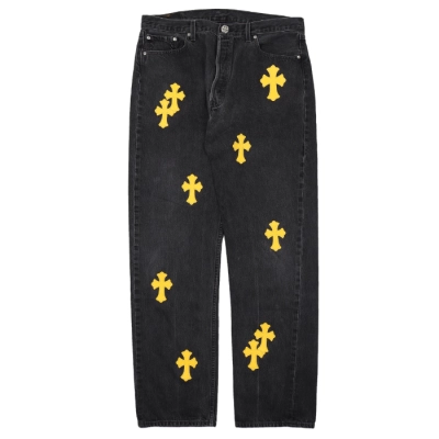 Chrome Hearts Distressed Yellow Jeans 01
