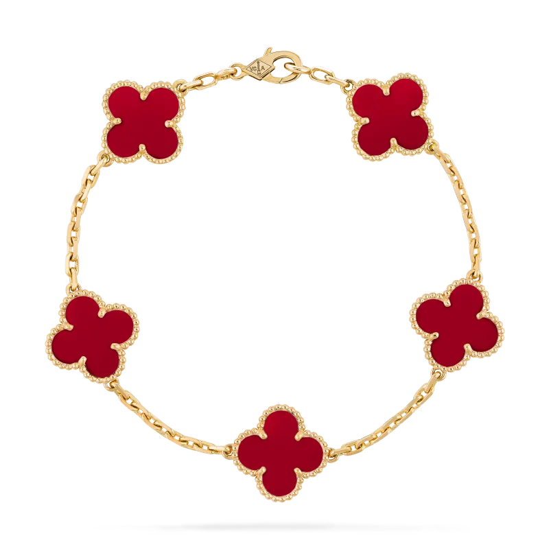 Vintage Alhambra bracelet, 5 motifs Carnelian